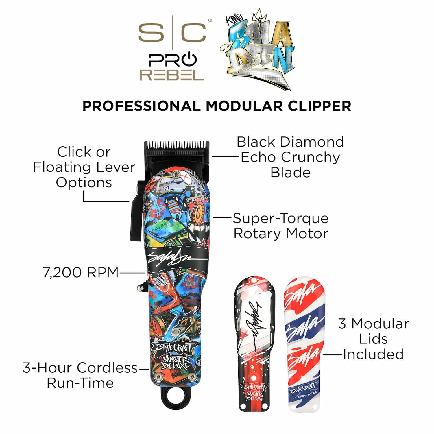 Stylecraft Rebel Super Torque Modular Cordless Clipper W Echo Blade King Saladeen Limited Edition