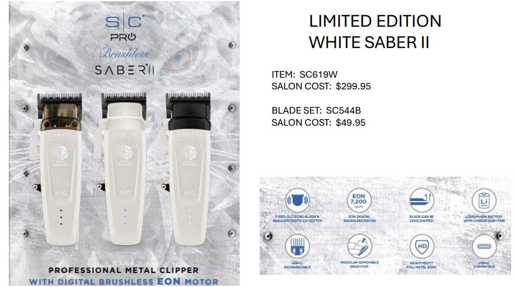 Stylecraft Saber Ii Clipper Saber Trimmer Combo White Free Barber Plug Comb Brush