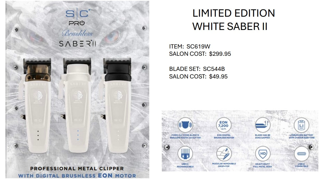 Stylecraft Saber Ii Clipper Saber Trimmer Combo White Free Barber Plug Comb Brush