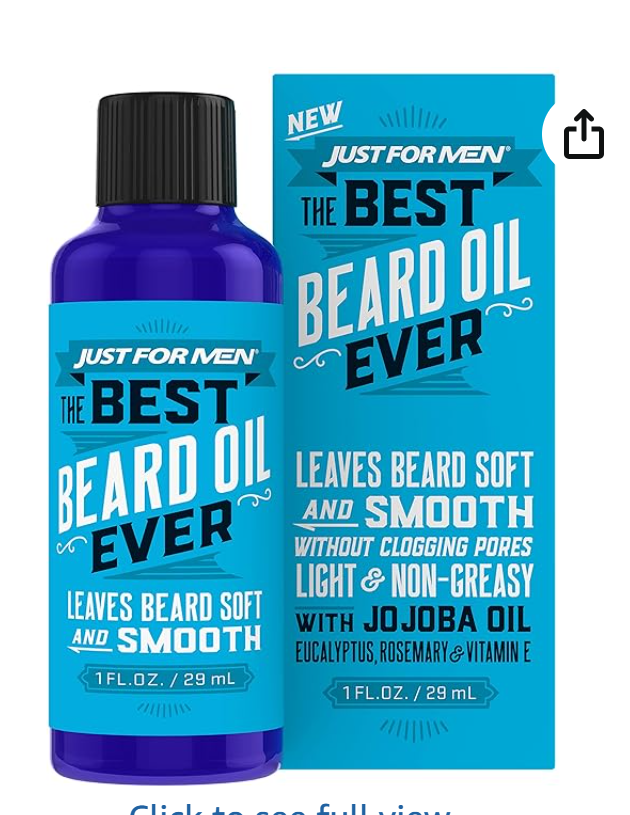 Just For Men The Best Beard Oil Ever, Supports Growth, Made with Vitamin E, Eucalyptus, Rosemary, and Jojoba Oil, Smoothes and Softens without clogging pores, Light & Nongreasy, 1 Fl Oz