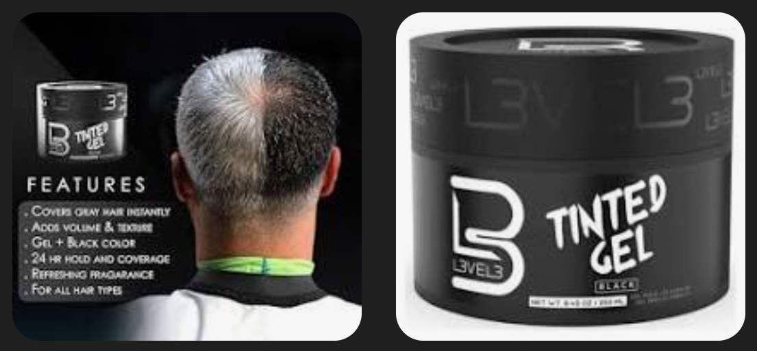 L3 Level 3 Tinted Gel Black - Temporary Black Hair Gel For Hair No Flaking and Rinses Out Easily - Level Three Strong Hold Formula