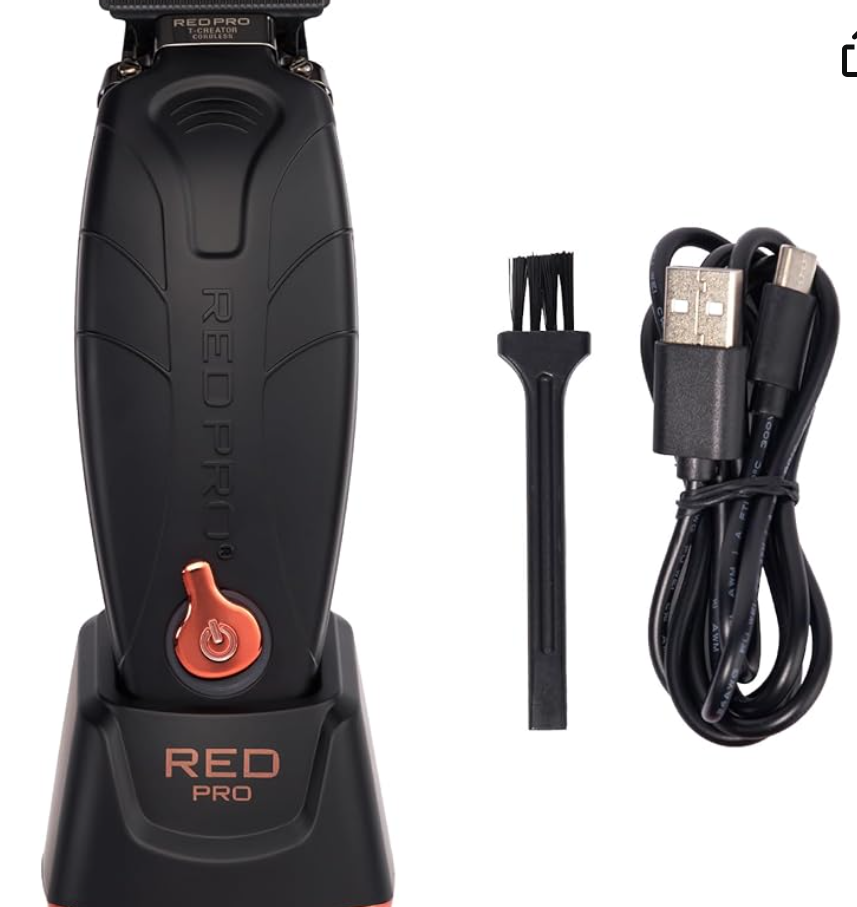 RED Pro Professional Cordless Hair Finishing Trimmer for Men, Electric Rechargeable Wireless Beard Detailer for Barbers and Stylists, Diamond Like Carbon Coated T-Blade with Zero Gapped (Matte Black)
