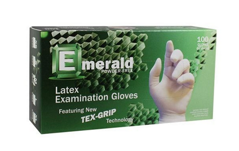 Emerald Tex-Grip Latex Exam Gloves - Small, 100/Bx. Powder-Free, Non-Sterile